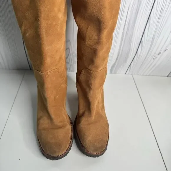 UGG Josie Chestnut Suede Leather Tall Boots Women Size 7 EUR 38 Convertible Heel - Picture 3 of 16